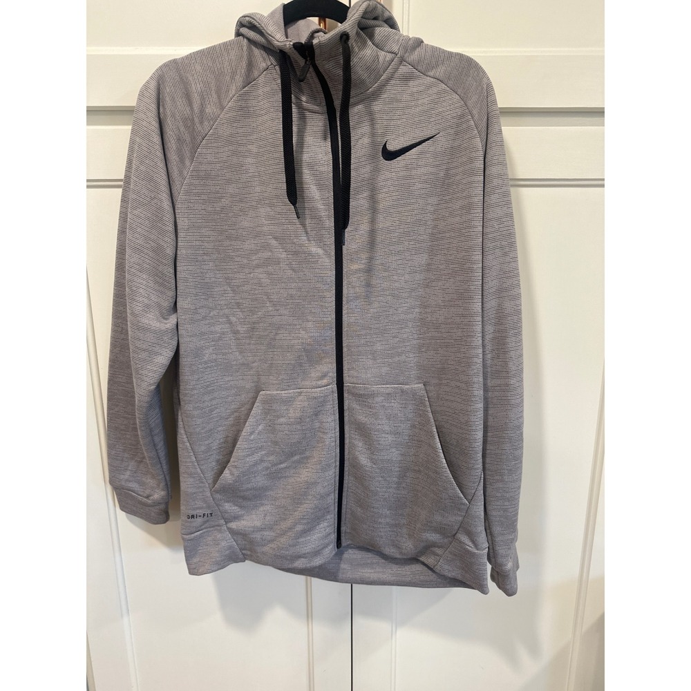 Nike Mens Dri-FIT Full Zip Hoodie Grey Space Dye Training Jacket Size M